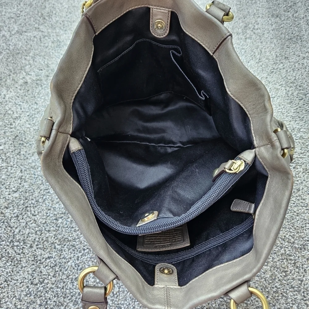 COACH Ashley Carryall Satchel Steel Gold Leather Hobo Shoulder Bag Purse F15513